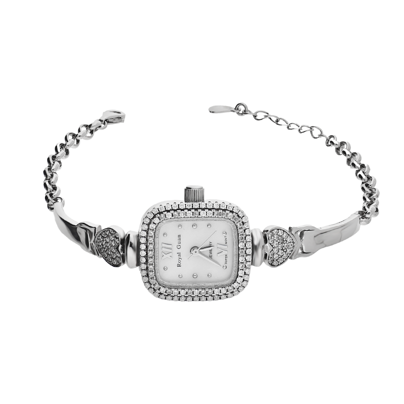 Zegarek srebrny kwadratowa tarcza z cyrkoniami AT ZS2-B serca próba 925