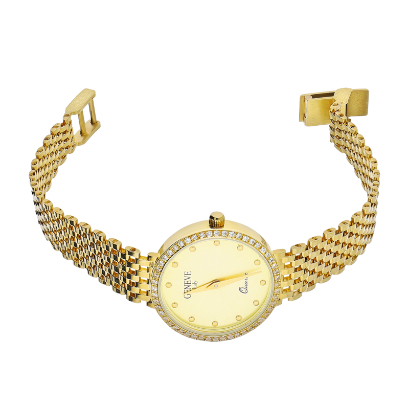 Zegarek złoty z okrągłą tarczą z cyrkoniami MI G399961 próba 585