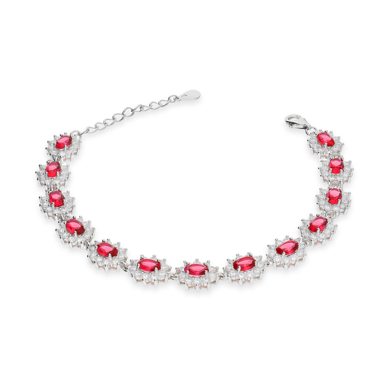 Bransoleta srebrna markizy z czerwonymi i białymi cyrkoniami AT776 rubin próba 925