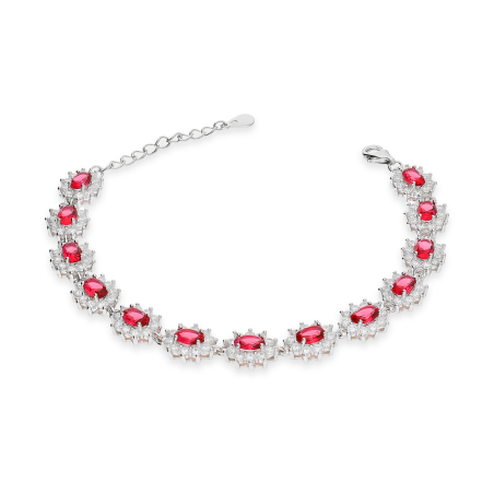 Bransoleta srebrna markizy z czerwonymi i białymi cyrkoniami AT776 rubin próba 925