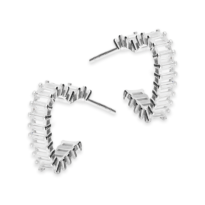 Kolczyki srebrne niepełne serce z białymi cyrkoniami/sztyft AT744 ROD próba 925