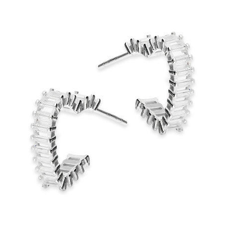 Kolczyki srebrne niepełne serce z białymi cyrkoniami/sztyft AT744 ROD próba 925