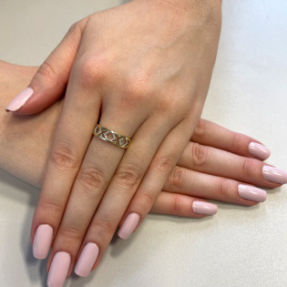 Pierścionek złoty ażurowa szyna X z diamentami LC JR10421 Y próba 585