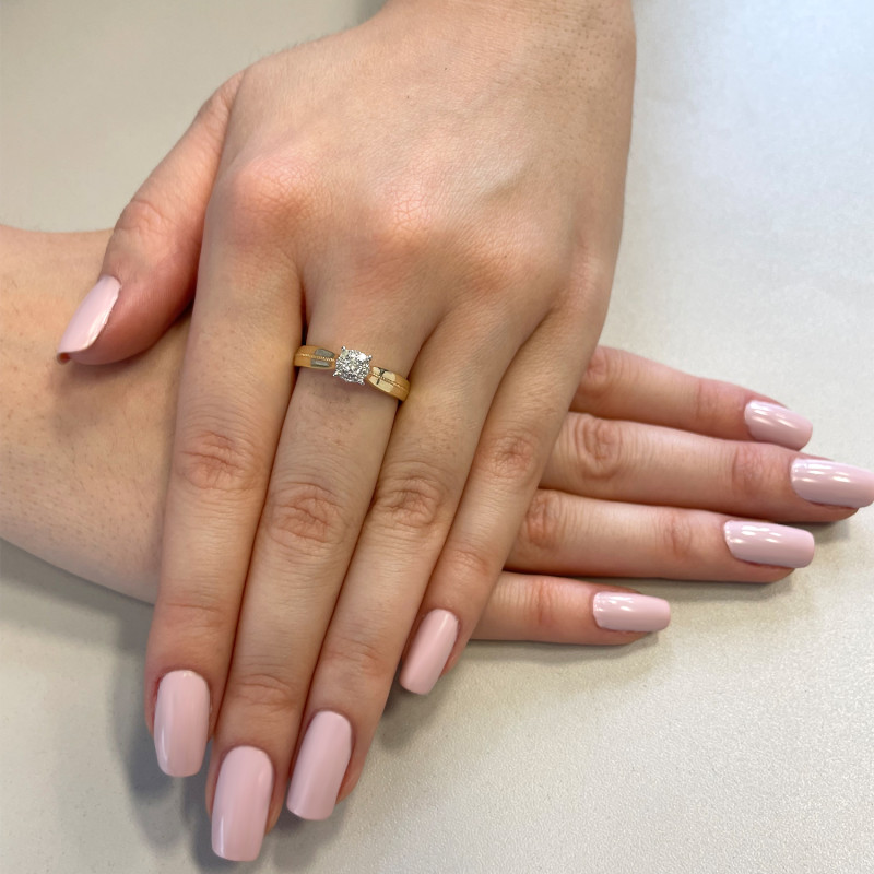 Pierścionek zaręczynowy z białymi diamentami w kole LC MR29780 Y próba 585