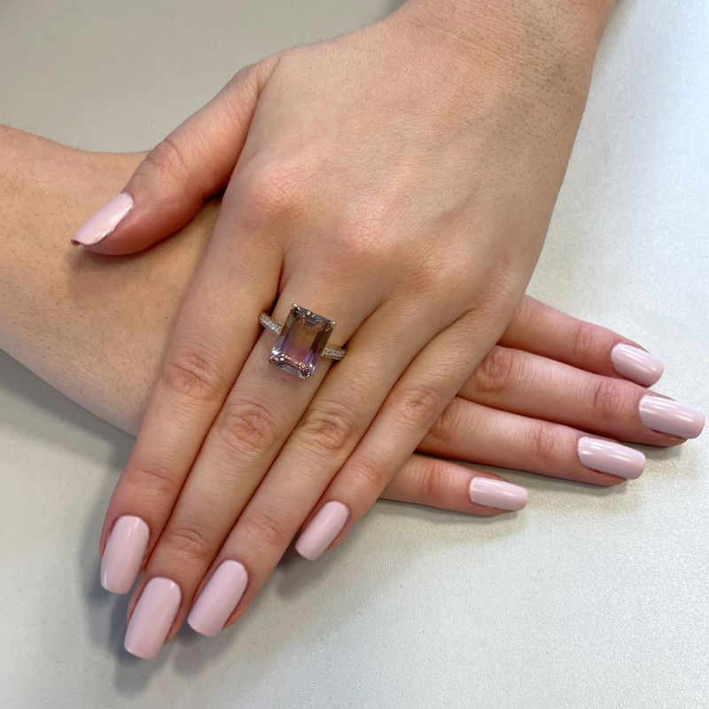 Pierścionek złoty z ametrynem i diamentami LC RR48975 AMTRY próba 585