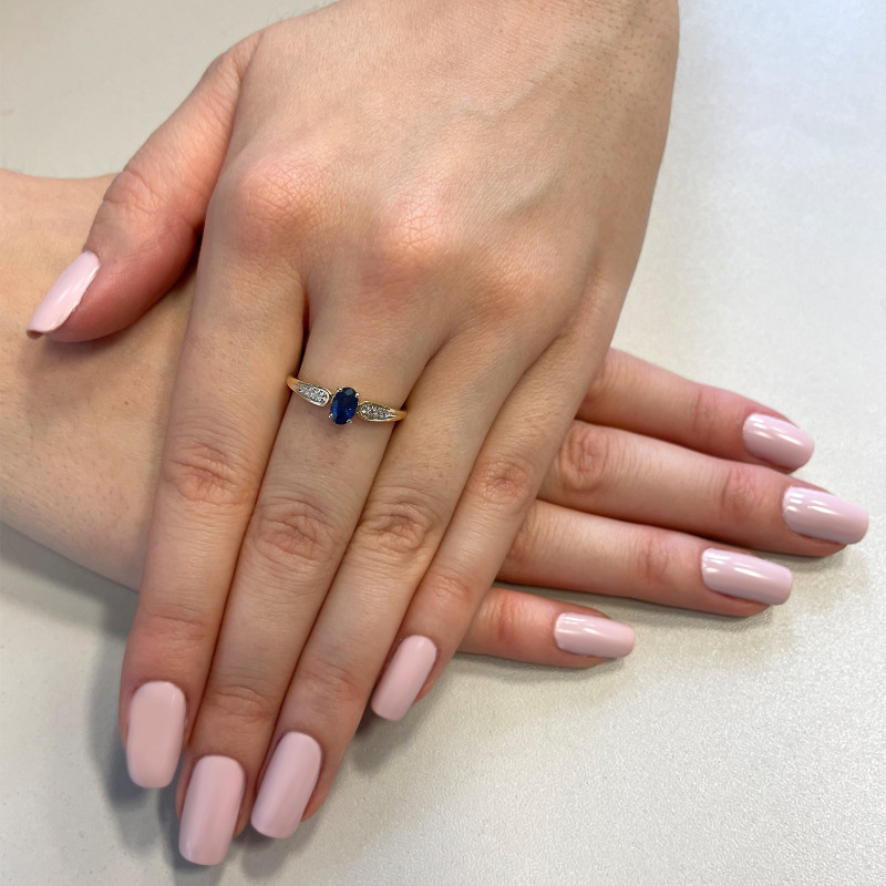 Pierścionek Zaręczynowy z Szafirem i Diamentami pr. 585 - JubilerSezam.pl