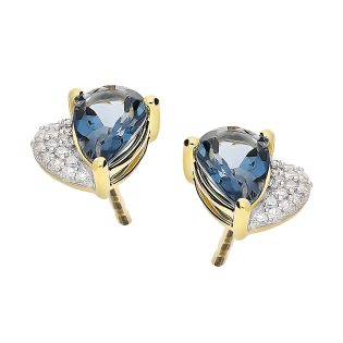 Kolczyki złote z topazem i białymi diamentami/sztyft LC JE5566-7084 LBTY kropla próba 585