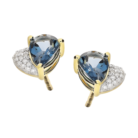 Kolczyki złote z topazem i białymi diamentami/sztyft LC JE5566-7084 LBTY kropla próba 585