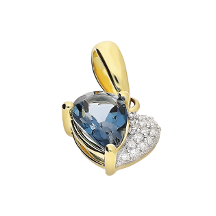 Wisiorek złoty z topazem i białymi diamentami LC JE5566-7084 LBTY kropla próba 585