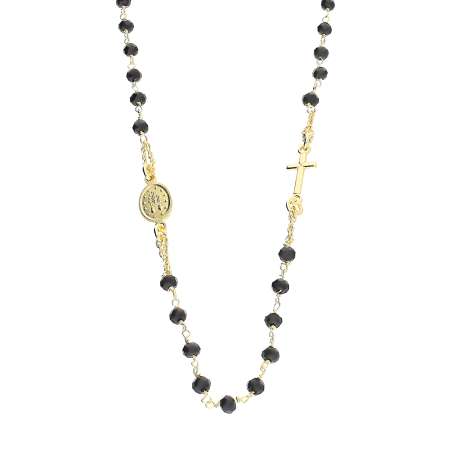 Naszyjnik pozłacany różaniec z czarnymi paciorkami NI ROGDGCN3 GOLD próba 925