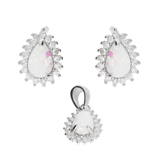 Komplet srebrny kolczyki i zawieszka kropla z opalem i cyrkoniami HS DA961-1 próba 925