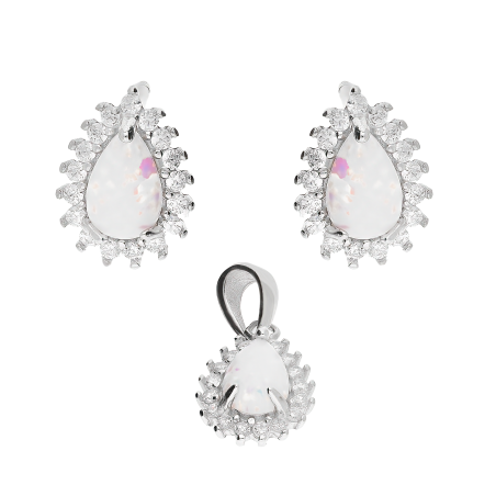 Komplet srebrny kolczyki i zawieszka kropla z opalem i cyrkoniami HS DA961-1 próba 925