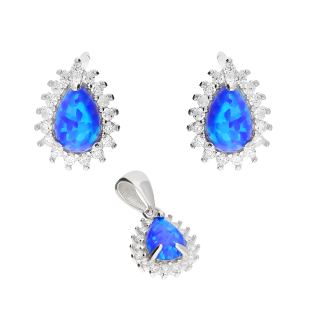 Komplet srebrny kolczyki i zawieszka kropla z niebieskim opalem HS DA961-1 niebieski próba 925