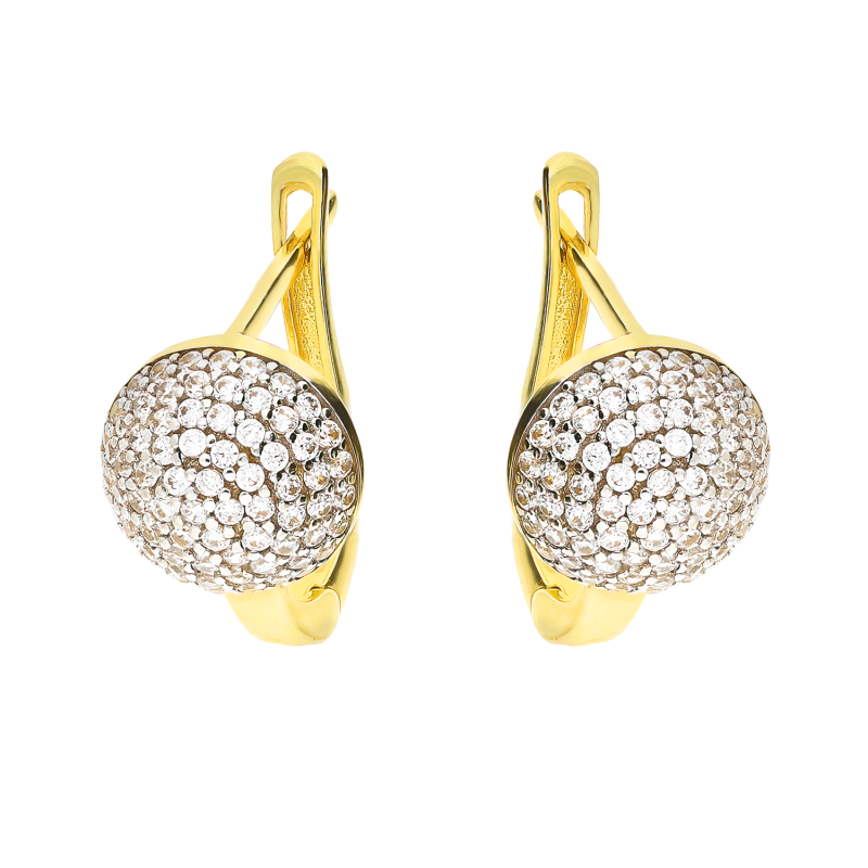 Kolczyki złote półkulki z białymi cyrkoniami/ang.zap. DJ452 próba 375