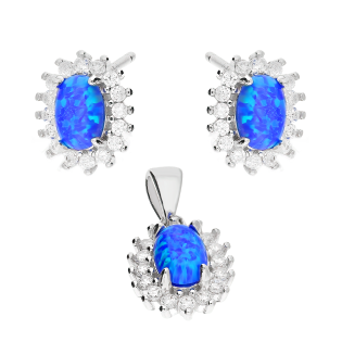 Srebrny Komplet z Opalami - Kolczyki i Zawieszka pr. 925 - JubilerSezam.pl