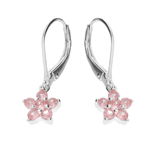 Kolczyki srebrne dla dziewczynki kwiat z różowymi cyrkoniami/big.zam. HS1902 różowy próba 925
