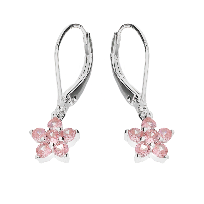 Kolczyki srebrne dla dziewczynki kwiat z różowymi cyrkoniami/big.zam. HS1902 różowy próba 925