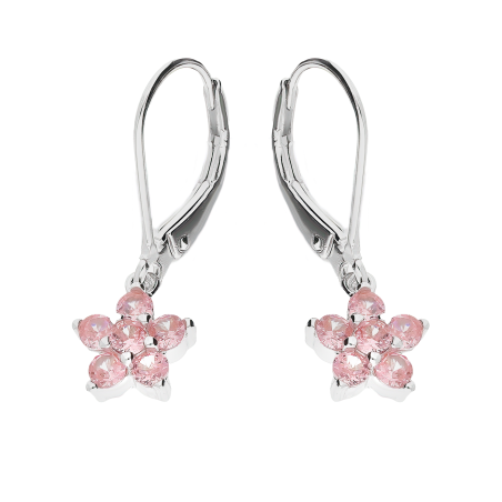 Kolczyki srebrne dla dziewczynki kwiat z różowymi cyrkoniami/big.zam. HS1902 różowy próba 925