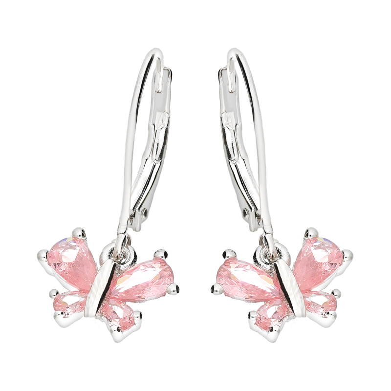 Kolczyki srebrne motyl z różowymi cyrkoniami/big.zam. HS1903 różowy próba 925