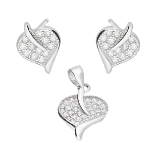 Srebrny Komplet Listek z Cyrkoniami pr. 925 - JubilerSezam.pl