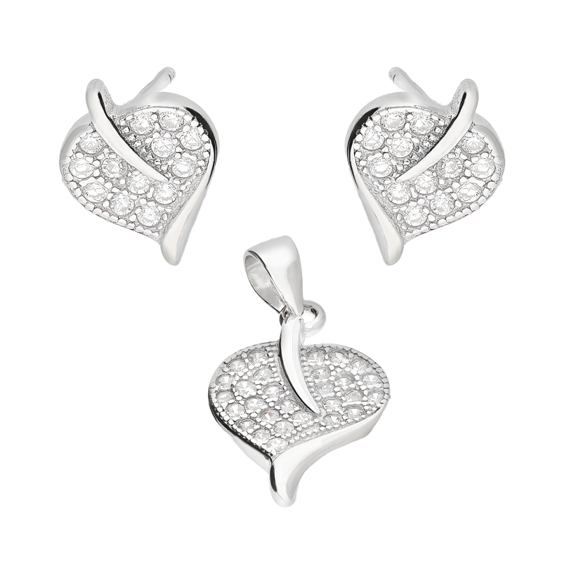 Srebrny Komplet Listek z Cyrkoniami pr. 925 - JubilerSezam.pl