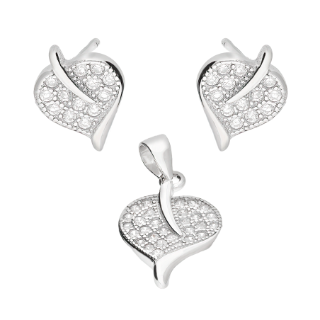 Komplet srebrny kolczyki i zawieszka listek z cyrkoniami HS1960 próba 925
