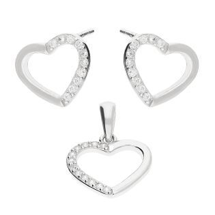 Komplet srebrny kolczyki i zawieszka serce ramka z cyrkoniami HS1963 próba 925