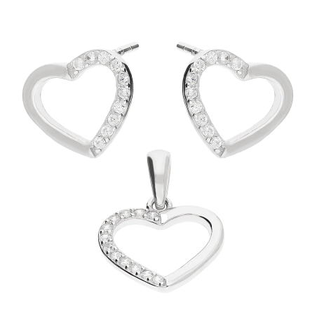 Komplet srebrny kolczyki i zawieszka serce ramka z cyrkoniami HS1963 próba 925
