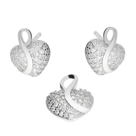 Komplet srebrny kolczyki i zawieszka serce z cyrkoniami HS1962 próba 925