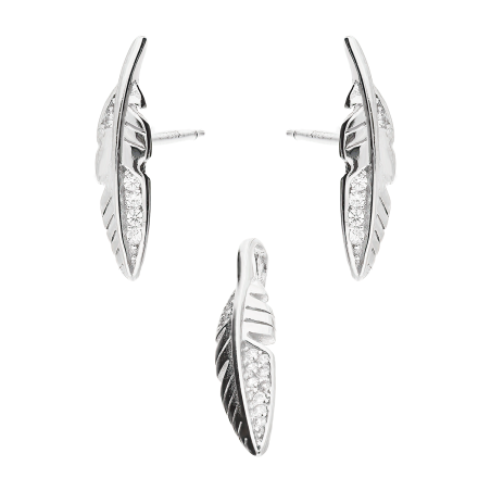 Komplet srebrny kolczyki i zawieszka pióro z cyrkoniami HS1966 próba 925