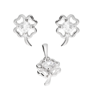 Komplet srebrny kolczyki i zawieszka koniczyna z cyrkonią HS1967 próba 925