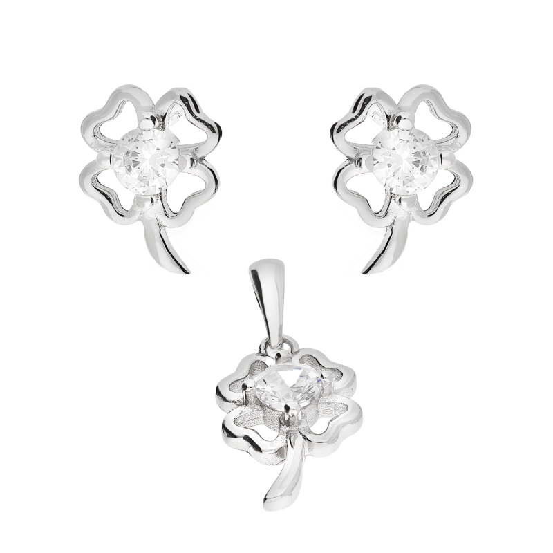 Komplet srebrny kolczyki i zawieszka koniczyna z cyrkonią HS1967 próba 925