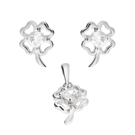 Komplet srebrny kolczyki i zawieszka koniczyna z cyrkonią HS1967 próba 925