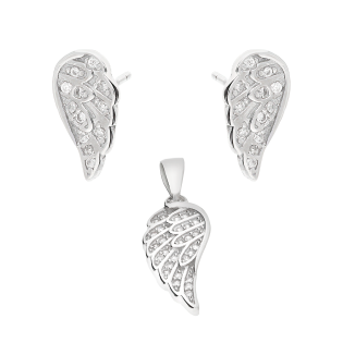 Komplet srebrny kolczyki i zawieszka skrzydło z cyrkoniami HS1968 próba 925