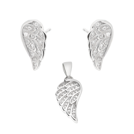 Komplet srebrny kolczyki i zawieszka skrzydło z cyrkoniami HS1968 próba 925
