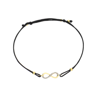 Bransoleta złota infinity z cyrkoniami na czarnym sznurku LP 34U25-B0058-Y-IP próba 375