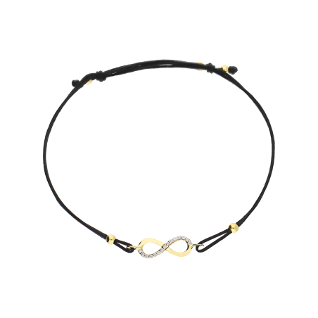Bransoleta złota infinity z cyrkoniami na czarnym sznurku LP 34U25-B0058-Y-IP próba 375