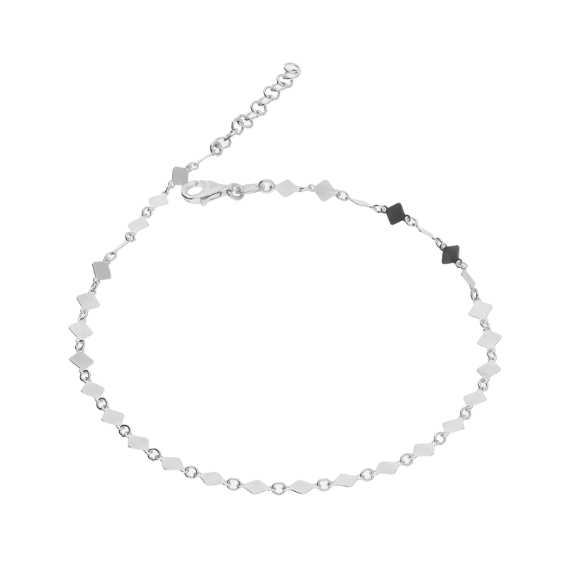 Bransoleta srebrna na nogę z gładkimi rombami