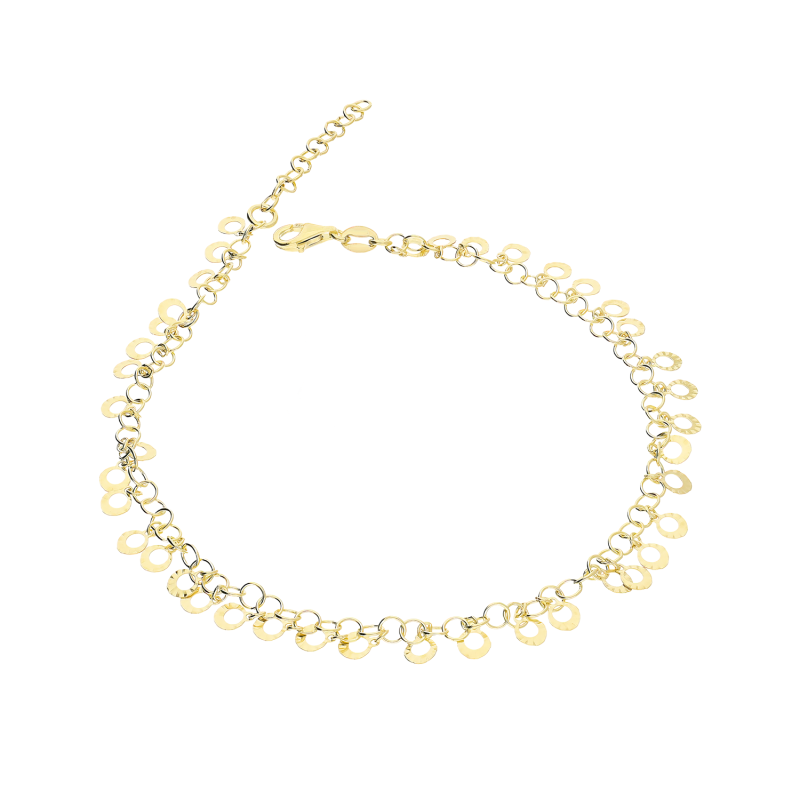 Bransoleta pozłacana na nogę z wiszącymi oponkami NI XCA00820B GOLD rolo+oponki wisz próba 925