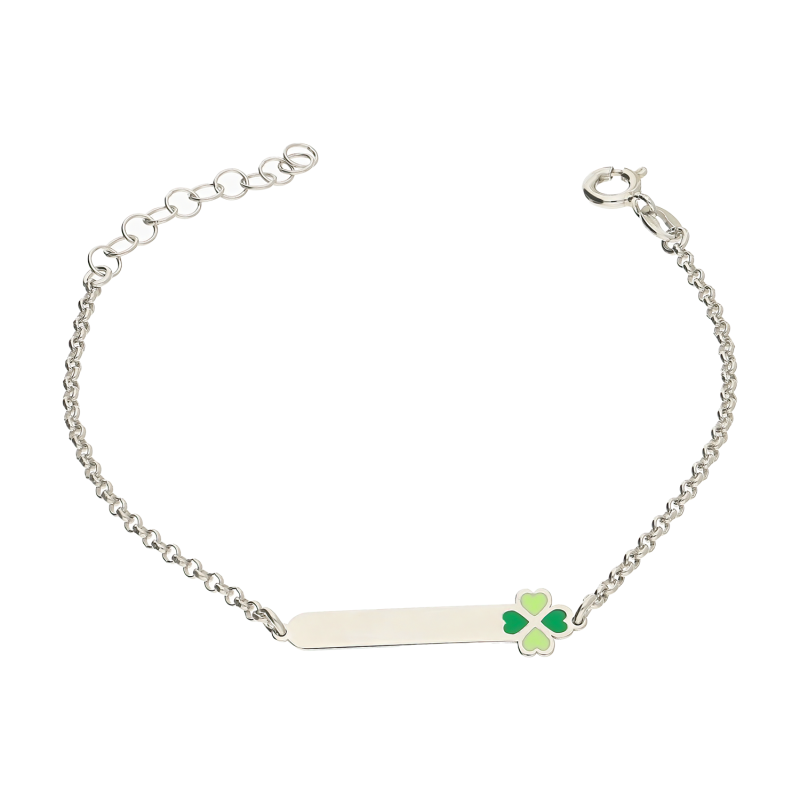 Bransoleta srebrna dla dziewczynki blaszka i koniczyna z emalią PW641 próba 925