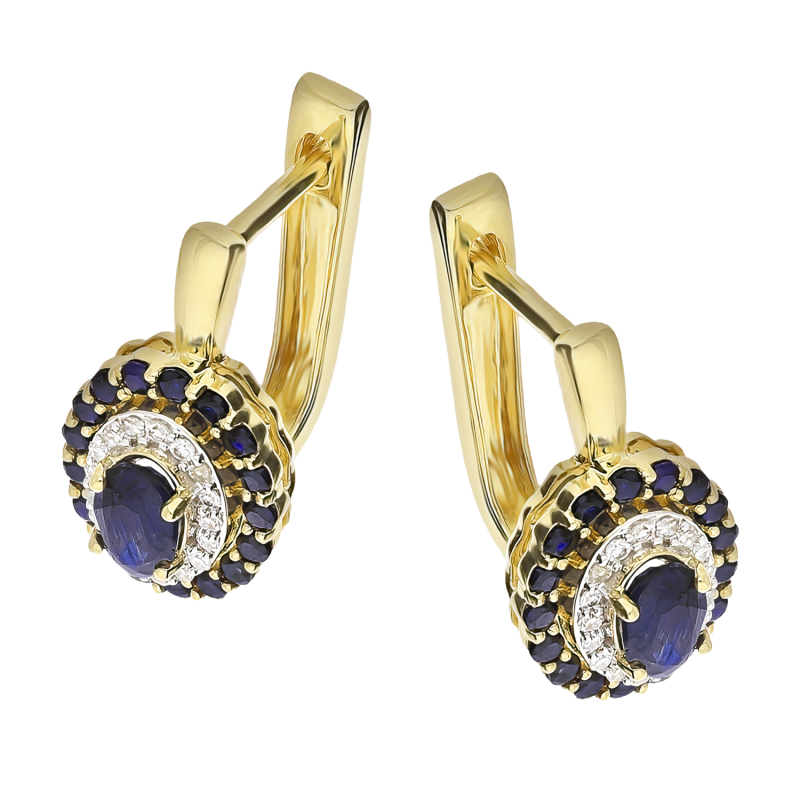 Złote Kolczyki z Szafirem i Diamentami pr. 585 - JubilerSezam.pl