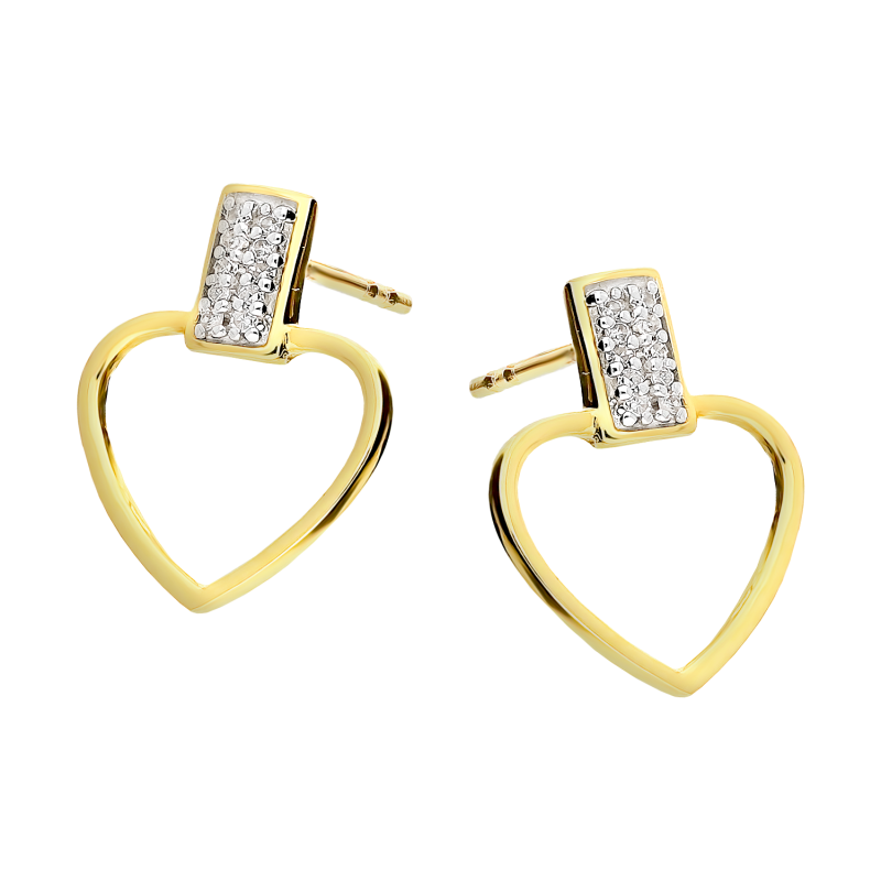 Kolczyki złote serce ramka i białe diamenty/sztyft LC M2560 Y