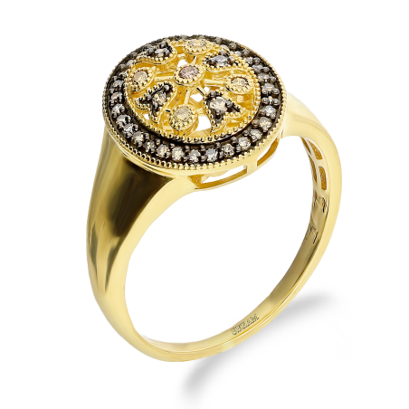 Pierścionek zaręczynowy z szampańskimi diamentami próba 585