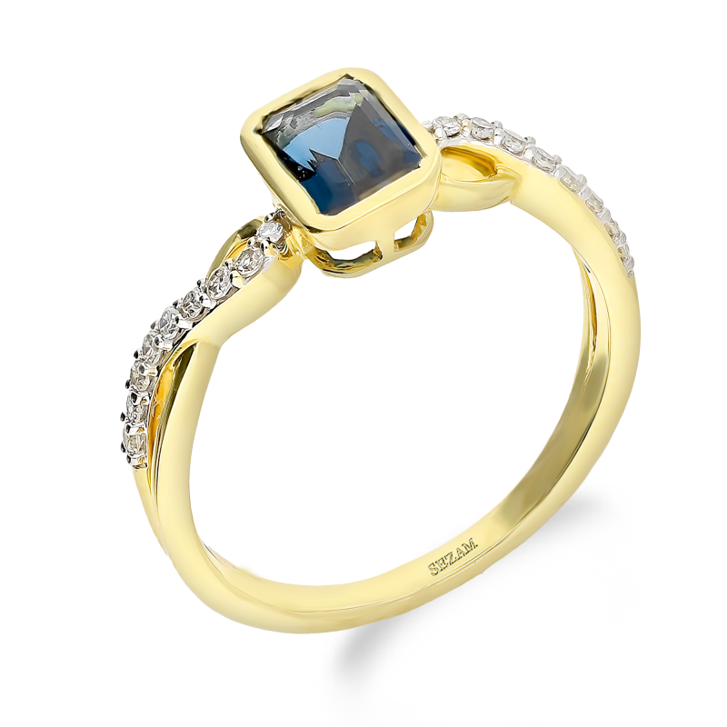 Pierścionek Zaręczynowy z Topazem i Diamentami pr. 585 - JubilerSezam.pl