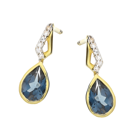 Kolczyki złote z topazem i białymi diamentami/sztyft LC P2447-2439 LBTY kropla próba 585