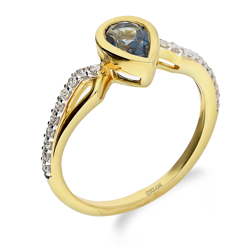 Pierścionek złoty z topazem i białymi diamentami LC P2447-301503 LBTY kropla próba 585