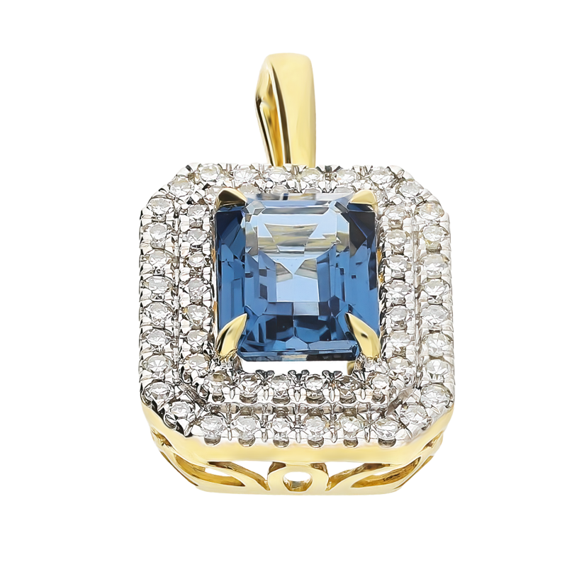 Złoty wisiorek z topazem i diamentami pr. 585 - JubilerSezam.pl