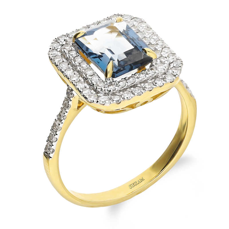 Złoty Pierścionek z Topazem i Diamentami pr. 585 - JubilerSezam.pl