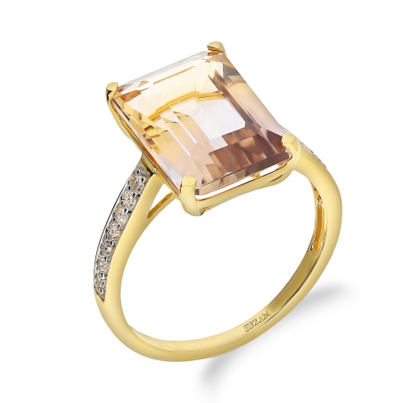 Pierścionek złoty z ametrynem i diamentami LC RR48975 AMTRY próba 585