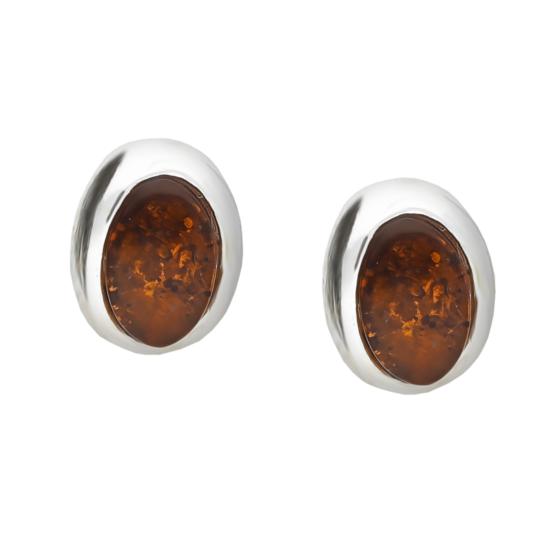 Kolczyki srebrne koniakowy bursztyn w ramce/sztyft MG 155-koniakowy próba 925